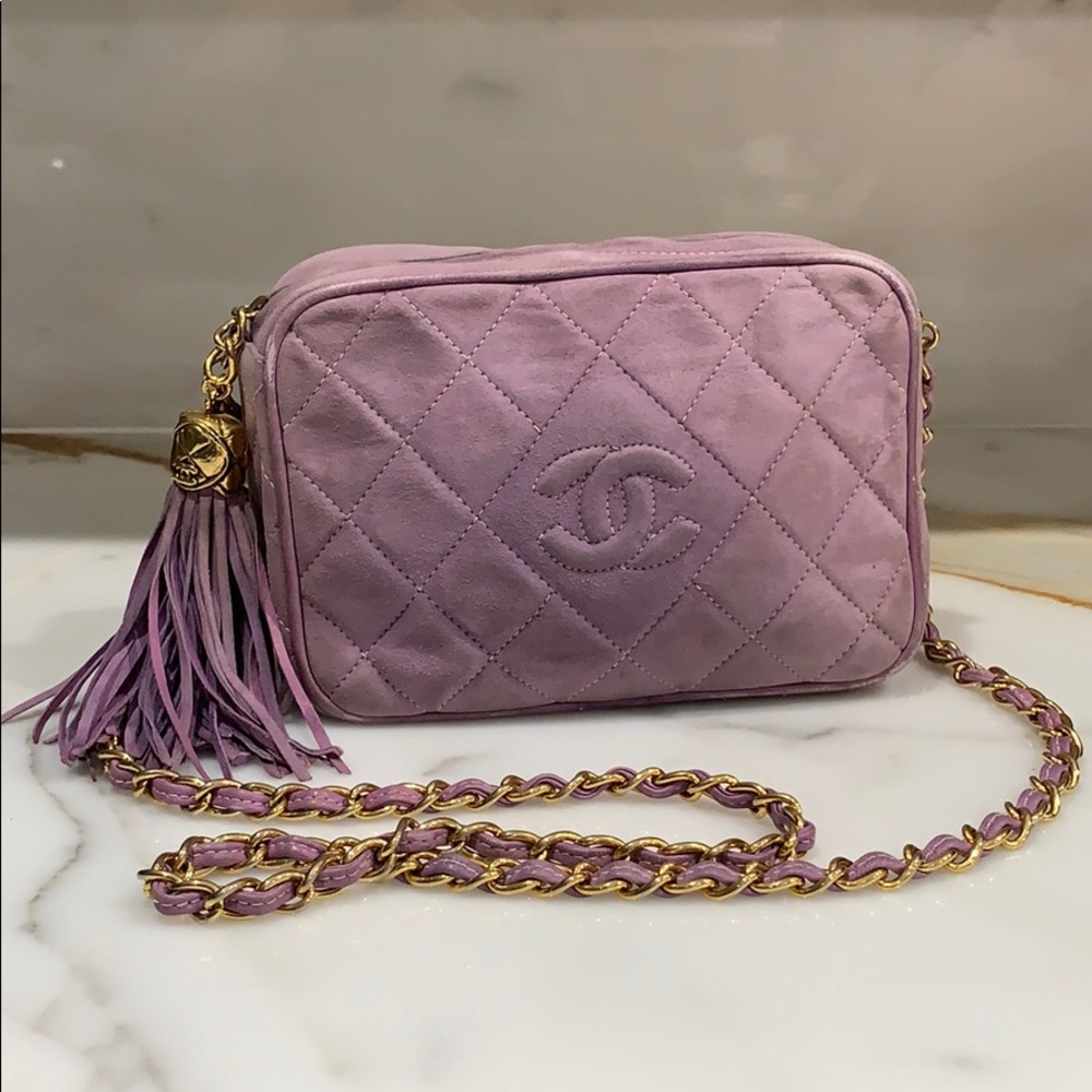CHANEL suede tassel camera bag